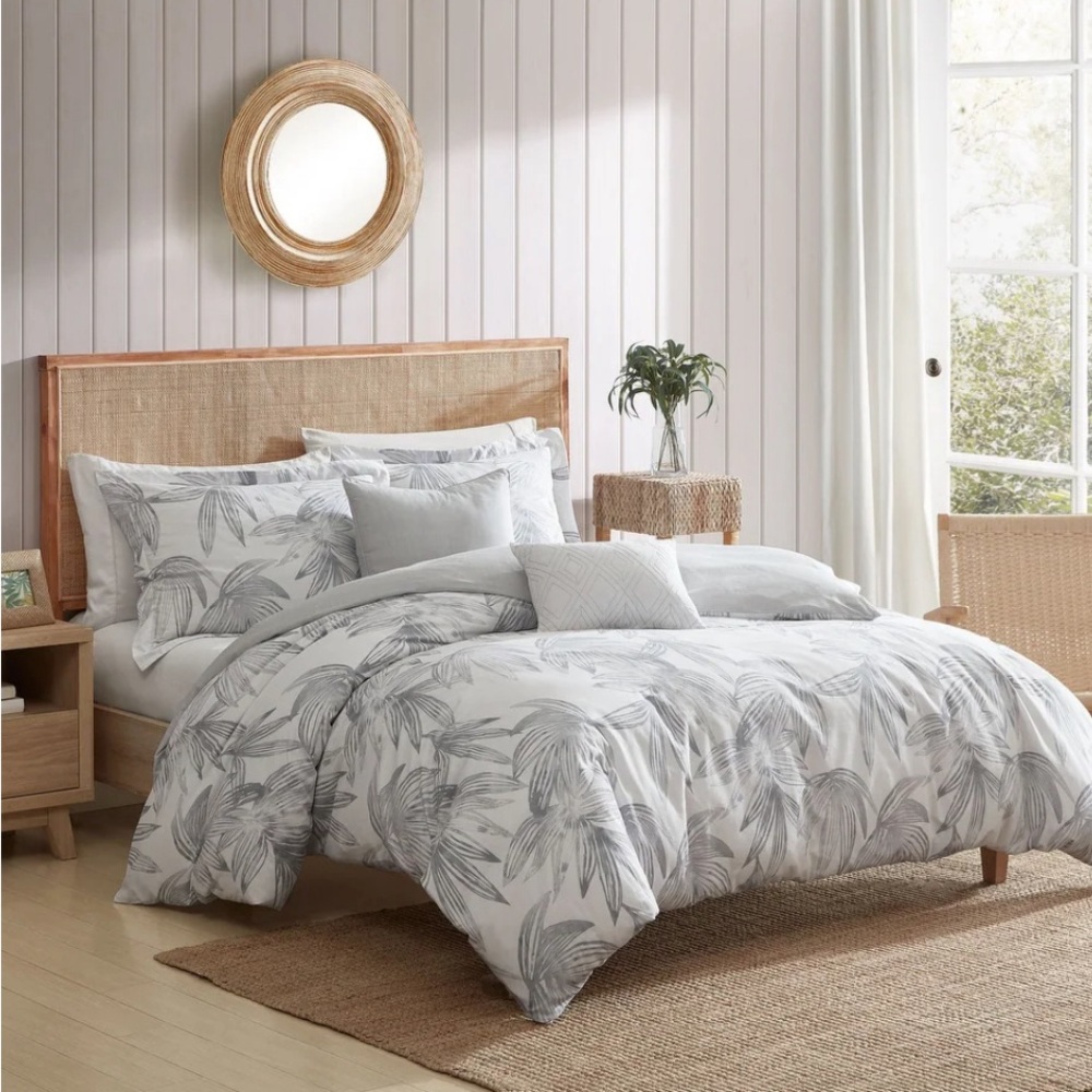 Tommy Bahama Kayo Grey Cotton Reversible 5 Piece Duvet Cover Set